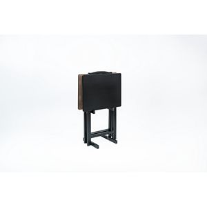 <b>Folding</b> TV <b>Tray</b> <b>Table</b> Set of 2 with Storage Rack Black Rubberwood Indoor Dining <b>Tables</b> 19" L X 14.5" W X 26" H - Product Image 4