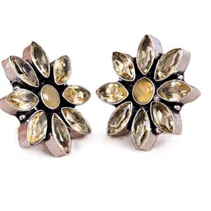 Wholesale Handmade Silver Plated Sunflower <b>Cat</b> Eye Glass Bezel Setting Stud <b>Earrings</b> Statement Gift for Women - Product Image 3