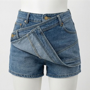 Classic Womens Denim Shorts High Waist Customized Color <b>Jeans</b> Straight <b>Button</b> Distressed Ripped Casual Summer Style Look - Product Image 1