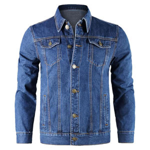 Veste en jean pour homme, bleu classique, coton, vêtement décontracté, fermeture boutonnée élégante, durable, confortable, vêtement d'extérieur tendance pour le streetwear - Product Image 3