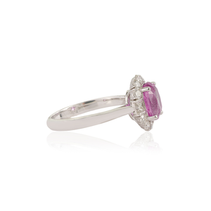 Bague de fiançailles luxueuse en saphir rose fin et halo de diamants, faite à la main en or blanc 18 carats, bijoux personnalisés, best-seller - Product Image 5