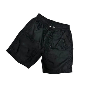 Shorts de sport pour hommes grande taille avec logo personnalisé, séchage rapide, taille élastique, en nylon gris, style streetwear - Product Image 3