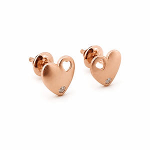 18ct Rose Gold Heart <b>Stud</b> <b>Earrings</b> with Cubic Zirconia High Polish Minimalist Daily Wear Gift Jewelry for Women Girls - Product Image 4