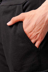 Pantalon cargo à jambes larges en coton tissé imperméable à 100% - Noir avec taille élastique - Product Image 5