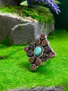 Handmade Turquoise Purple Black Druzy Cluster <b>Adjustable</b> <b>Ring</b> Sterling Silver Boho Southwestern Statement Jewelry Gift for Her - Product Image 3