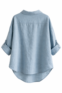 Camisa informal coreana vintage a cuadros para mujer, de poliéster/algodón, manga larga, con botones, blusa ligera de verano - Product Image 3