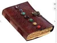 Cuaderno de hechizos de bruja con siete piedras, de cuero grabado, tipo Grimorio, 100 hojas, encuadernación cosida de alta calidad, páginas en blanco, regalo