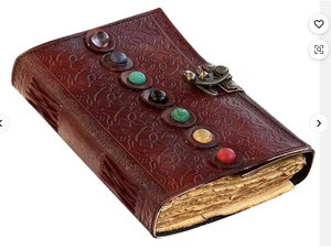 Diario de hechizos de bruja con siete piedras y borde deshilachado, Grimoire de cuero para hombres y mujeres, con encuadernación en espiral y costura con hilo, cuaderno en blanco - Product Image 2