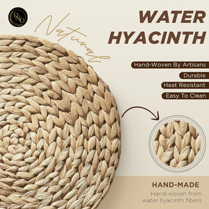 Eco-friendly Natural Water Hyacinth Round Bohemian Woven <b>Kitchen</b> Placemat with 10mm Thickness and Non-Slip Feature - Product Image 3