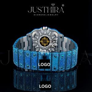 Iced Premium Blue Stainless Steel <b>Watch</b> Square Fully <b>Diamond</b> Set Quartz Movement Luxury Hip Hop Men Fashion Jewelry <b>Watch</b> - Product Image 4