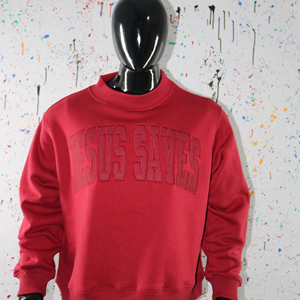 Jesus saves เสื้อสเวตเชิ้ตคอเสื้อแดงแบบ100% ปักลายแถบกว้างสีแดง - Product Image 1