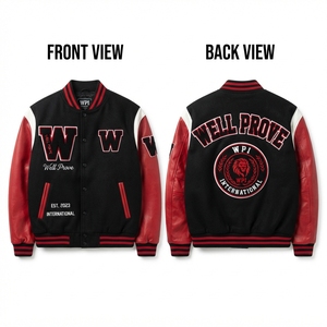 Premium Heavyweight Breathable Winter Varsity <b>Jacket</b> 800GSM Navy <b>White</b> Dual Tone Paneling Wool Body Full Sleeve - Product Image 3