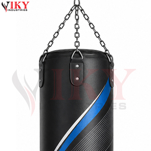 Sac de frappe robuste en cuir PU à rayures bleues et blanches, imprimé graphique moderne, avec chaîne de suspension en acier pour MMA - Product Image 5