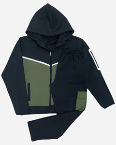 Ensemble de survêtement 2 pièces en molleton technique bicolore pour homme, avec sweat à capuche zippé contrastant et pantalon de jogging en molleton de coton dynamique - Product Image 2