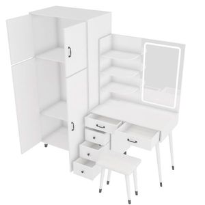 <b>Large</b> Makeup Vanity <b>Table</b> Armoire Wardrobe Set LED <b>Mirror</b> <b>Dressing</b> <b>Table</b> with Power Outlets 5 Drawers 4 Door Bedroom Accessory - Product Image 5
