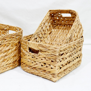 Natural Water Hyacinth Rectangle Woven Handmade Eco-Friendly Multifunction <b>Storage</b> <b>Baskets</b> for Living Room Home Decor - Product Image 3