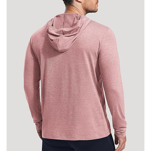 <b>Men's</b> <b>Pink</b> Hooded Long Sleeve Knitted <b>Sweatshirt</b> Regular Fit Casual Solid Color Low MOQ Anti Pilling Hoodies - Product Image 3