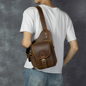 Bolso de Pecho y Hombro de Cuero Genuino Vintage para Hombre, Personalizable al por Mayor, con Cierre de Cremallera, Impermeable, Resistente a Desgarros, Duradero y Grande - Product Image 2
