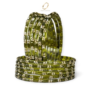 Bracelets de luxe en verre vert olive kashmiri en forme de goutte de pluie, plaqués or, avec cristaux floraux, pour femmes, bijoux de mariée, vente en gros - Product Image 3