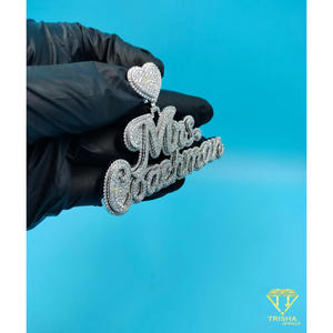Iced Out Heart <b>Name</b> Pendant Mrs "COACHMAN " <b>Custom</b> <b>Necklace</b> Bling Chain Wedding Jewelry Gift For Her - Product Image 4