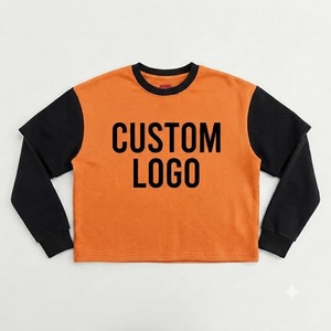 Sweat-shirt sportif orange et noir à blocs de couleur, col rond, manches longues, vêtement de sport décontracté, streetwear, mode urbaine, pull-over - Product Image 6