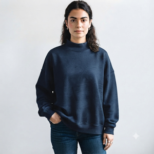Women Lightweight Cotton Mockneck Sweatshirt Oversized Relaxed Fit <b>Drop</b> Shoulder Ribbed Cuffs Long Sleeve Winter Casual Wear - Product Image 1
