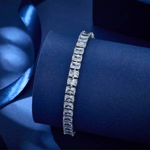 Unisex Luxury Square Emerald Cut Lab Diamond Tennis Bracelet Prong <b>Iced</b> <b>Out</b> Lab Diamond Cuban Link Bracelet - Product Image 3