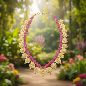 Gold Plated Designer Coin Mala Style Necklace Set for Bridal - Product Image 3