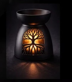 <b>Ceramic</b> Essential Oil <b>Diffuser</b> Round Tree Design Engraved Long Lasting Aroma Black - Product Image 2