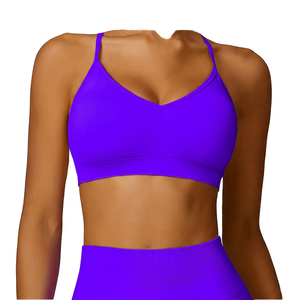 Soutien-gorge de sport pour femme jaune à col en V, maintien moyen, couleur unie, extensible, idéal pour le yoga et l'entraînement - Product Image 6