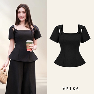 เสื้อเบลาส์ทรงเปปลัมสำหรับผู้หญิง คอเหลี่ยม แขนบิดเกลียว ตัดเย็บอย่างประณีต ผ้าทอคุณภาพพรีเมียม สไตล์ลำลองสำหรับสุภาพสตรี  ODM - Product Image 1