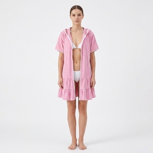 Nuevo Vestido de Baño con Capucha para Niñas, 100% Poliéster, Bonito, Sin Mangas, con Cierre Frontal, Dobladillo con Volantes, Secado Rápido, Mini Vestido de Playa o Piscina, Etiqueta Personalizada - Product Image 2
