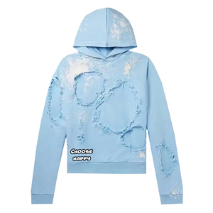 เสื้อฮู้ดครอปโอเวอร์ไซส์สีฟ้าอ่อน ดีไซน์ตัดเย็บแบบเรียบง่าย สไตล์ลำลองสำหรับทุกเพศ เหมาะสำหรับใส่เดินเล่น ทำจากผ้าฝ้ายถัก เป็นมิตรต่อสิ่งแวดล้อม - Product Image 1
