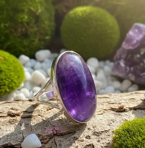 High Quality Sterling <b>Silver</b> Luxury Engagement <b>Ring</b> with Oval Amethyst and Black Obsidian Natural Gemstones for Women - Product Image 4