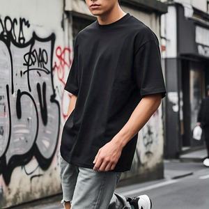 Alta calidad peso pesado 280 gramos poliéster algodón de gran tamaño hombro caído cuello redondo 100% algodón camiseta para hombres ajuste suelto - Product Image 2