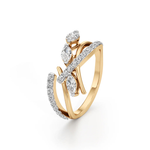 Women's Yellow Gold Three Stone Emerald Cut <b>Diamond</b> <b>Ring</b> Classic Engagement <b>Ring</b> - Product Image 2