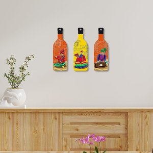 Rajasthani Music Culture Wooden Wall Hanging-Handcrafted Bottle Shaped Art Sign <b>Plaque</b> - Product Image 4