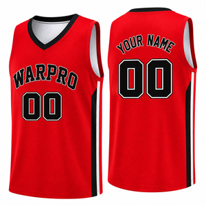 เสื้อบาสเก็ตบอล Warpro สีแดง คอวี แขนกุด ผ้าตาข่าย ระบายอากาศได้ดี พิมพ์ลายแบบ Sublimated ด้านหน้า ปรับแต่งชื่อทีมได้ สำหรับเด็กและผู้ใหญ่ ทีมเด็ก - Product Image 1