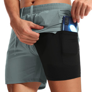 Shorts de sport pour hommes avec fermeture éclair et motif lettres, en polyester et coton, pour le fitness, la course à pied, les entraînements, décontractés, imprimés sur mesure - Product Image 2