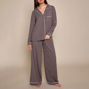 Conjunto de Pijama de Satén 100% Algodón para Mujer, Ropa de Dormir Informal y Moderna para el Hogar, Conjunto de 2 Piezas, Largo, Suave - Product Image 3