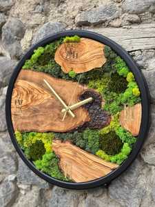 Handmade Wooden Wall <b>Clock</b> with Moss – Rustic Home Decor - Product Image 2