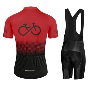 Women's Red Black Gradient Cycling Jersey Bike Logo Matching Bib <b>Shorts</b> Set Breathable 100% <b>Polyester</b> Quick Dry <b>Short</b> Sleeve Kit - Product Image 2