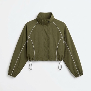 Veste de sport zippée courte vert olive pour femme, manches longues, col montant et pantalon, vêtements de sport respirants et légers - Product Image 2