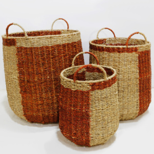 Natural Seagrass <b>Wicker</b> Storage Basket Oval Handwoven Organizer <b>Bin</b> with Handles for Kitchen Home Storage - Product Image 6