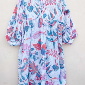 Vestido Largo Holgado para Mujer, Estampado Geométrico, Manga Abullonada, Cuello con Lazo, Informal, Verano, Tejido de Poliéster Transpirable - Product Image 2
