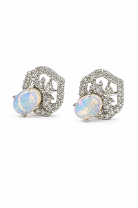 Diamond and <b>Opal</b> <b>Earring</b> in 92.5 Sterling Silver KLST-30986 - Product Image 2