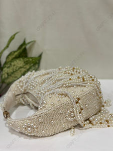 Bolso de mano nupcial mini con borlas de perlas de marfil, adornado a mano para recepción de bodas, con flecos de cuentas para mujer - Product Image 5