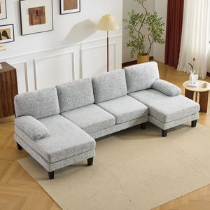 Divano Sezionale a U in Ciniglia con 2 Chaise Longue Corte e 4 Posti a Sedere, 111,4" L, Gambe in Plastica - Product Image 2