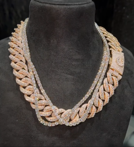 Collar de Diamantes con Cadena Cubana Chapada en Oro Sólido de Lujo, Diamantes Naturales de Corte Brillante Redondo, Unisex, para Fiestas - Product Image 6