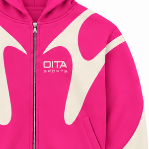 Hot Pink Contrast Panel <b>Zip</b> Up <b>Hoodie</b> Men Streetwear Full Zipper Long Sleeve Casual Fleece Hooded Sweatshirt With <b>Pockets</b> - Product Image 5